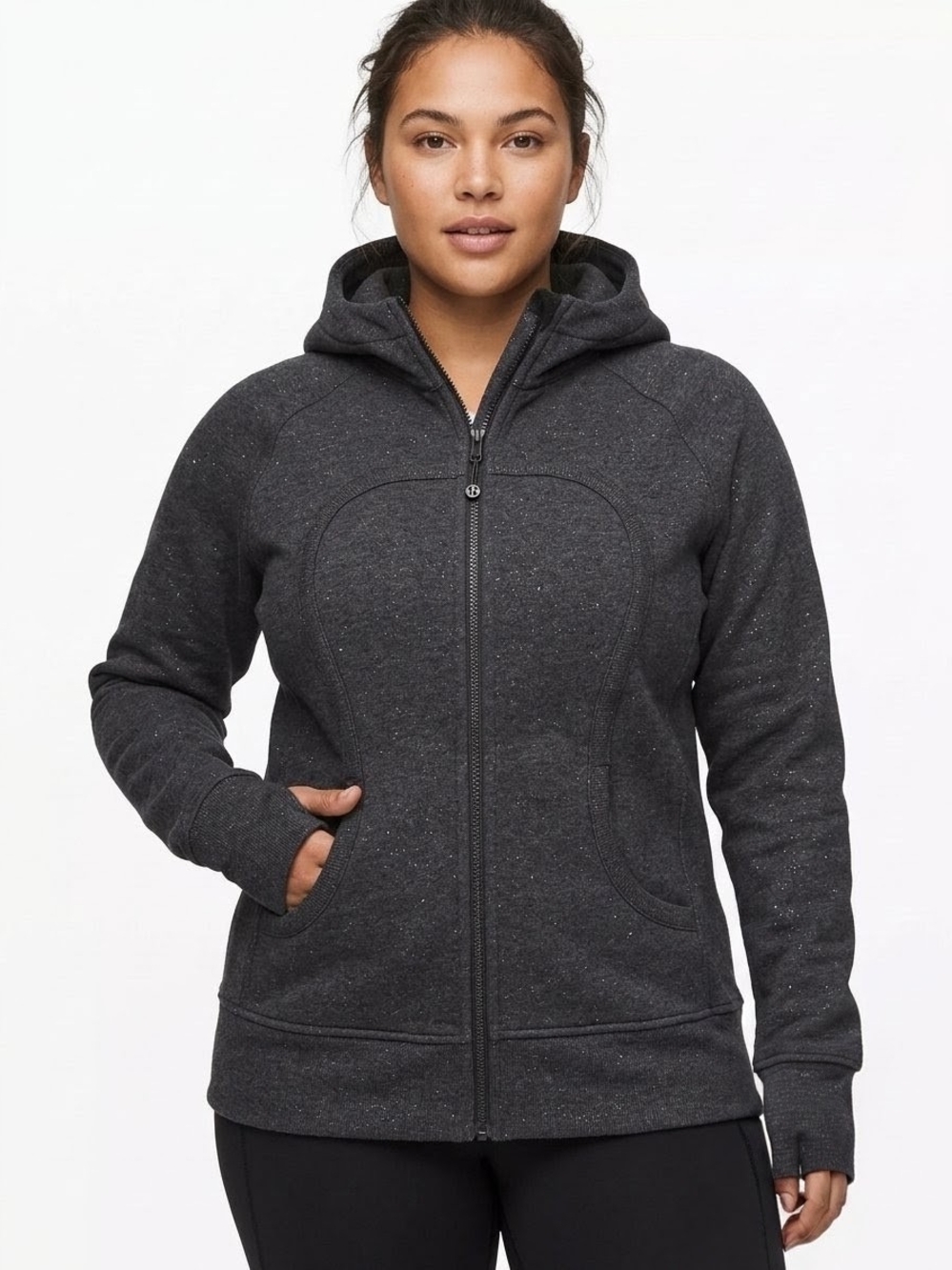 Lululemon Sparkle Scuba Hoodie Full-Zip Heathered Grey Metallic Size 12